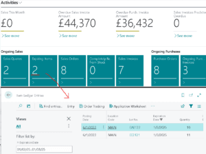 Expiring Items Cue in Business Central Role Center showing items close to expiry.